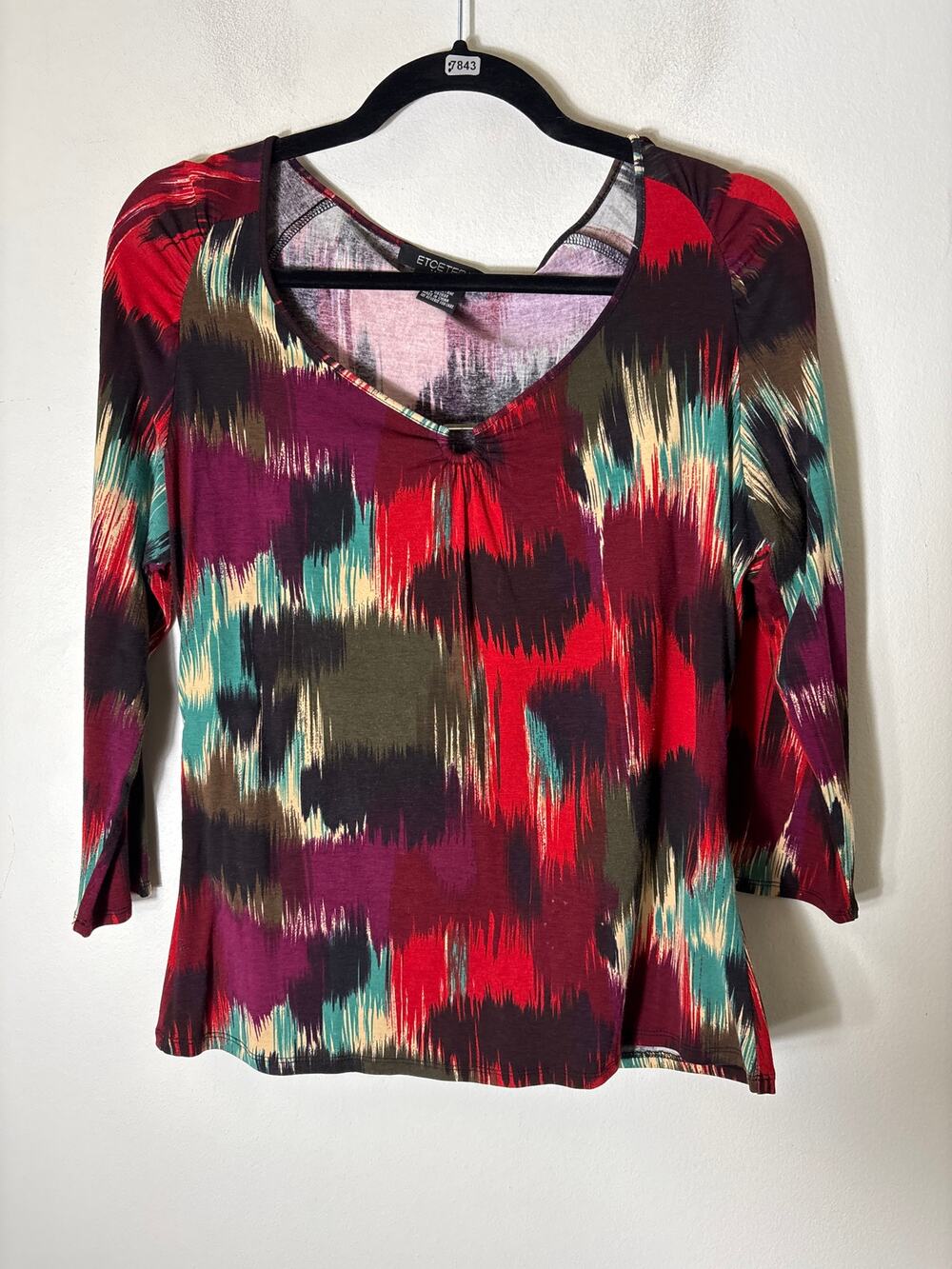 Etcetera Multi Color 3/4 Length Sleeve Keyhole Shirt Sz L